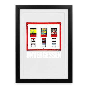 Kaugummiautomat Unvergessen 90er Party 80er Jahre - Gerahmtes Poster (27 × 37 cm) - Schwarz - Vorne
