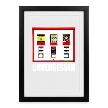 Kaugummiautomat Unvergessen 90er Party 80er Jahre - Gerahmtes Poster (27 × 37 cm) - Schwarz - Vorne