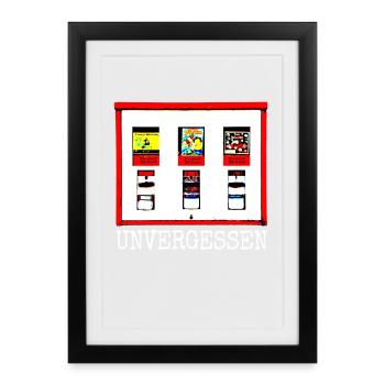 Kaugummiautomat Unvergessen 90er Party 80er Jahre - Gerahmtes Poster (27 × 37 cm) - Schwarz - Vorne