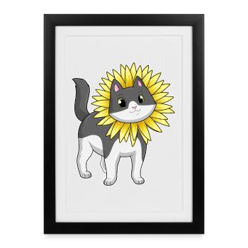 Tournesol chat - Affiche encadrée (27 × 37 cm) - noir - Devant