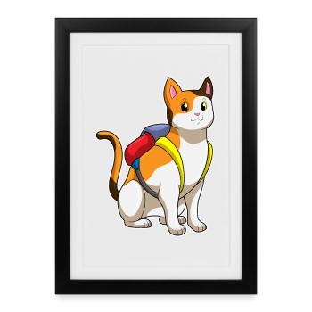Chat avec cartable - Affiche encadrée (27 × 37 cm) - noir - Devant
