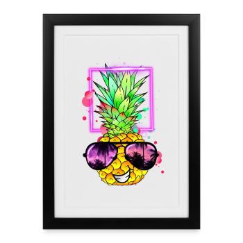 cool pineapple retro neon - Framed poster (27 × 37 cm) - black - Front