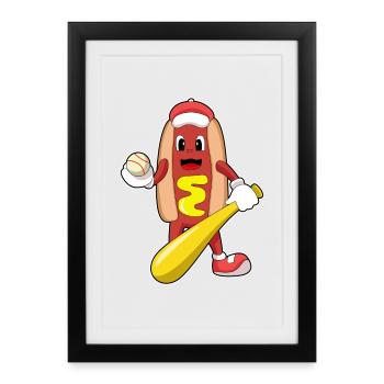 Hotdog Baseball Baseball Bat - Framed poster (27 × 37 cm) - black - Front