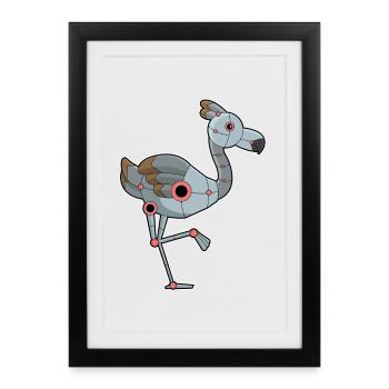Robot flamant rose - Affiche encadrée (27 × 37 cm) - noir - Devant