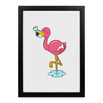Flamingo Fisch - Gerahmtes Poster (27 × 37 cm) - Schwarz - Vorne