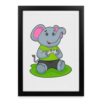Elephant Gamer Controller - Framed poster (27 × 37 cm) - black - Front