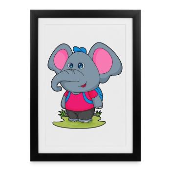 Elephant Student Backpack School - Framed poster (27 × 37 cm) - black - Front