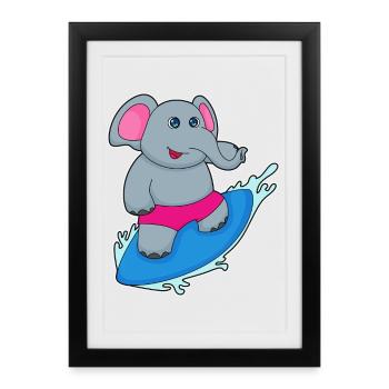 Elephant Surfing Surfboard Summer - Framed poster (27 × 37 cm) - black - Front