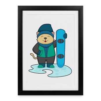 Snowboardeur Chat Snowboard - Affiche encadrée (27 × 37 cm) - noir - Devant