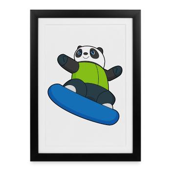 Panda Snowboarder Snowboard - Framed poster (27 × 37 cm) - black - Front