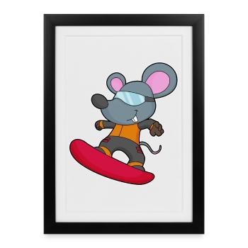 Mouse Snowboarder Snowboard - Affiche encadrée (27 × 37 cm) - noir - Devant
