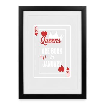 Les reines sont nées en janvier Date d’anniversaire Filles Wom - Affiche encadrée (27 × 37 cm) - noir - Devant