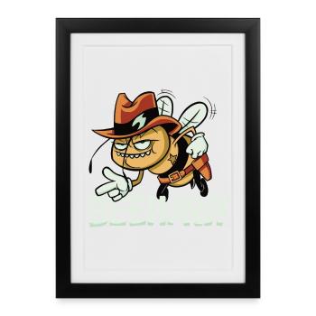 Beehaw Bee avec chapeau de cowboy Yeehaw - Affiche encadrée (27 × 37 cm) - noir - Devant