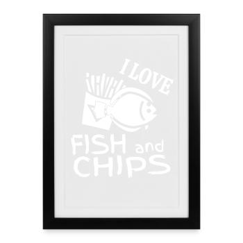 J'aime le poisson pané, les frites. Fish and chips - Affiche encadrée (27 × 37 cm) - noir - Devant