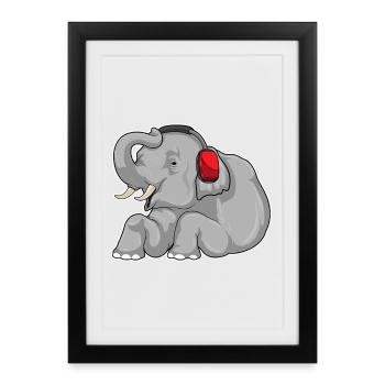 Elephant Headphones Music - Framed poster (27 × 37 cm) - black - Front
