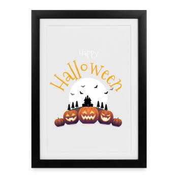 Halloween Citrouilles et Château - Affiche encadrée (27 × 37 cm) - noir - Devant
