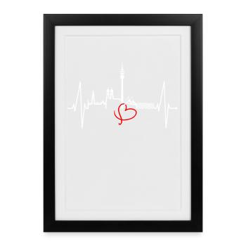 Munich Skyline Heartbeat Bayern Fan Love Munich - Framed poster (27 × 37 cm) - black - Front