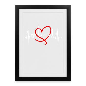 Berlin Skyline Heartbeat Heart Love Les Berlinois - Affiche encadrée (27 × 37 cm) - noir - Devant