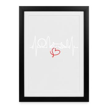 London Heartbeat Skyline England Heart Union Jack - Framed poster (27 × 37 cm) - black - Front