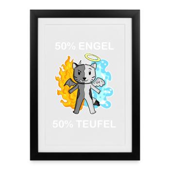 Katze Katzenrasse Devon Rex - Engel und Teufel - Gerahmtes Poster (27 × 37 cm) - Schwarz - Vorne