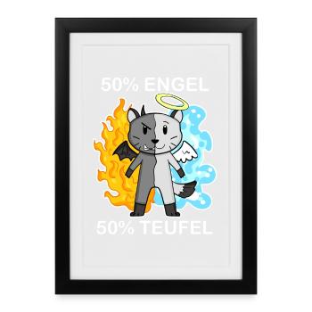 Katzenrasse American Bobtail - Engel und Teufel - Gerahmtes Poster (27 × 37 cm) - Schwarz - Vorne
