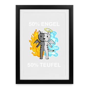 Katze Katzenrasse Ägyptische Mau Engel und Teufel - Gerahmtes Poster (27 × 37 cm) - Schwarz - Vorne