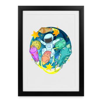 Astronaute dans l’espace avec des fusées - Affiche encadrée (27 × 37 cm) - noir - Devant
