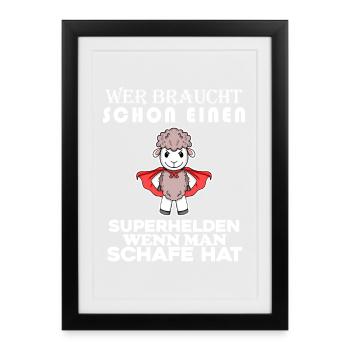 Schaf Superheld Hirte - Gerahmtes Poster (27 × 37 cm) - Schwarz - Vorne