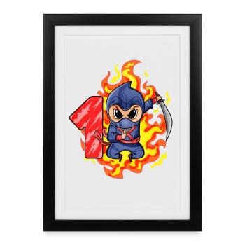 1er anniversaire Garçon 1 an Ninja - Affiche encadrée (27 × 37 cm) - noir - Devant