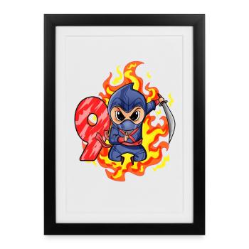 9ème anniversaire Garçon de 9 ans Ninja - Affiche encadrée (27 × 37 cm) - noir - Devant