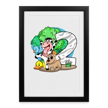 2ème anniversaire Animaux mignons 2 ans - Affiche encadrée (27 × 37 cm) - noir - Devant