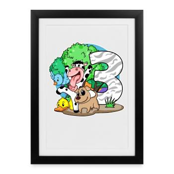 3rd birthday Cute animals 3 years old - Framed poster (27 × 37 cm) - black - Front