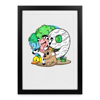 9ème anniversaire Animaux mignons 9 ans - Affiche encadrée (27 × 37 cm) - noir - Devant