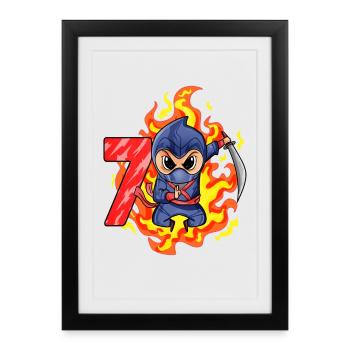 7ème anniversaire Garçon de 7 ans Ninja - Affiche encadrée (27 × 37 cm) - noir - Devant