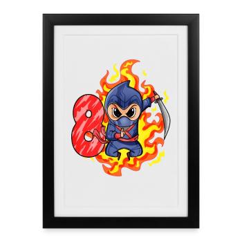 8ème anniversaire Garçon de 8 ans Ninja - Affiche encadrée (27 × 37 cm) - noir - Devant