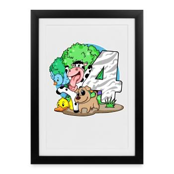 4ème anniversaire Animaux mignons 4 ans - Affiche encadrée (27 × 37 cm) - noir - Devant