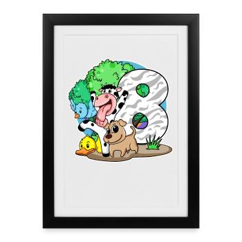 8ème anniversaire Animaux mignons 8 ans - Affiche encadrée (27 × 37 cm) - noir - Devant
