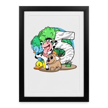 5ème anniversaire Animaux mignons 5 ans - Affiche encadrée (27 × 37 cm) - noir - Devant