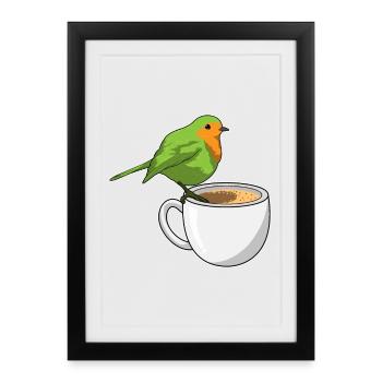 Vogel Kaffee Tasse - Gerahmtes Poster (27 × 37 cm) - Schwarz - Vorne