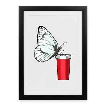 Tasse papillon à emporter - Affiche encadrée (27 × 37 cm) - noir - Devant