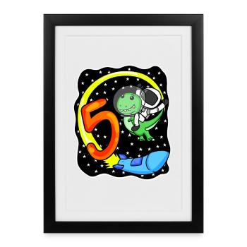 Young 5 years old dinosaur astronaut - Framed poster (27 × 37 cm) - black - Front