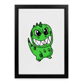 Angry little dinosaur - Framed poster (27 × 37 cm) - black - Front