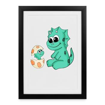 Dinosaurs with Baby Dinosaurs - Framed poster (27 × 37 cm) - black - Front