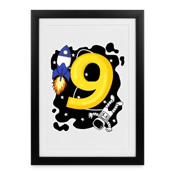 Garçon de 9 ans - cadeau de 9ème anniversaire - Affiche encadrée (27 × 37 cm) - noir - Devant