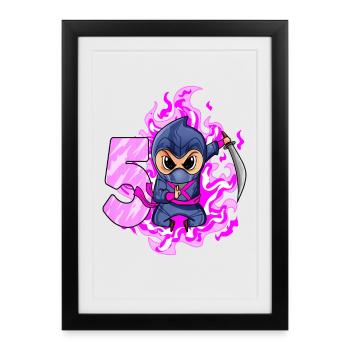 5ème anniversaire Fille de 5 ans Ninja - Affiche encadrée (27 × 37 cm) - noir - Devant