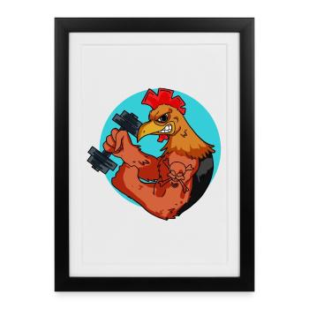Strong Muscle Poulet Fitness Gym Poulets - Affiche encadrée (27 × 37 cm) - noir - Devant