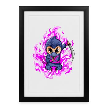 Ninja Girl en rose - Affiche encadrée (27 × 37 cm) - noir - Devant