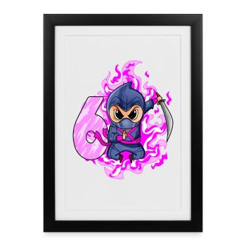 6ème anniversaire Fille de 6 ans Ninja - Affiche encadrée (27 × 37 cm) - noir - Devant