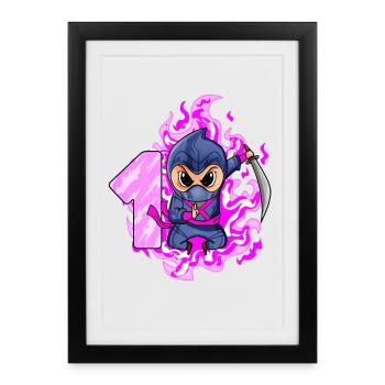 1er anniversaire Fille 1 an Ninja - Affiche encadrée (27 × 37 cm) - noir - Devant
