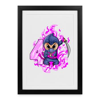 4ème anniversaire Fille de 4 ans Ninja - Affiche encadrée (27 × 37 cm) - noir - Devant